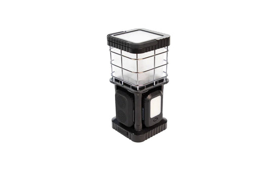 Freespirit Recreation ReadyLight rechargeable camp lantern with LED lights and a protective metal grid on a white background.