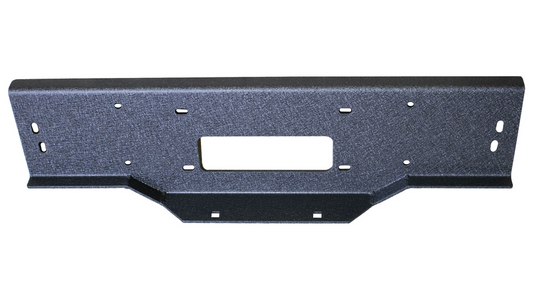 Alt text: inchFishbone Offroad Pike Winch Plate for 2019-2023 Ram 1500, durable black textured finish, front view, uninstalled.inch