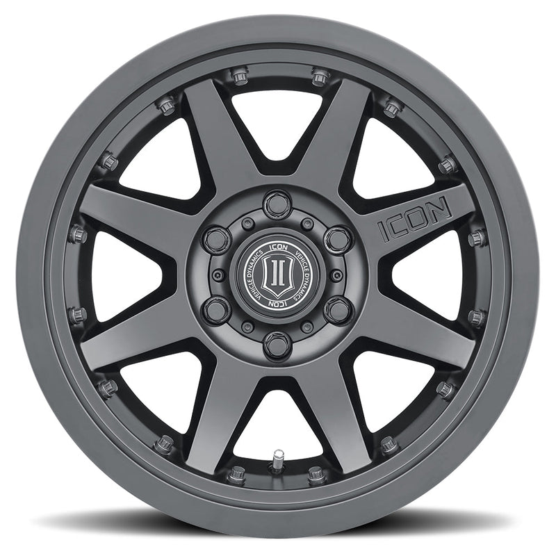Load image into Gallery viewer, ICON Vehicle Dynamics Rebound PRO in Satin Black, featuring robust construction and sleek design with visible branding on the center cap.