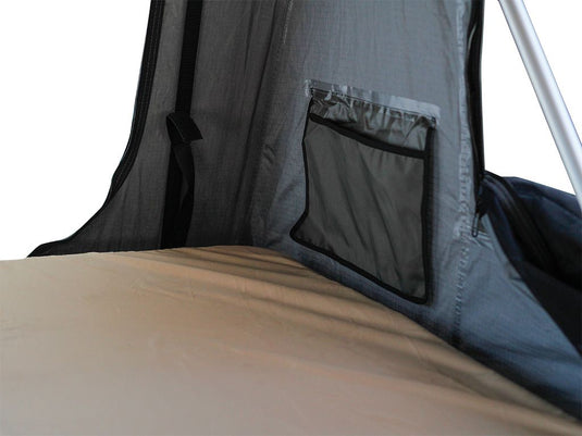 Close-up view of a Front Runner Roof Top Tent showing the interior fabric and design details.