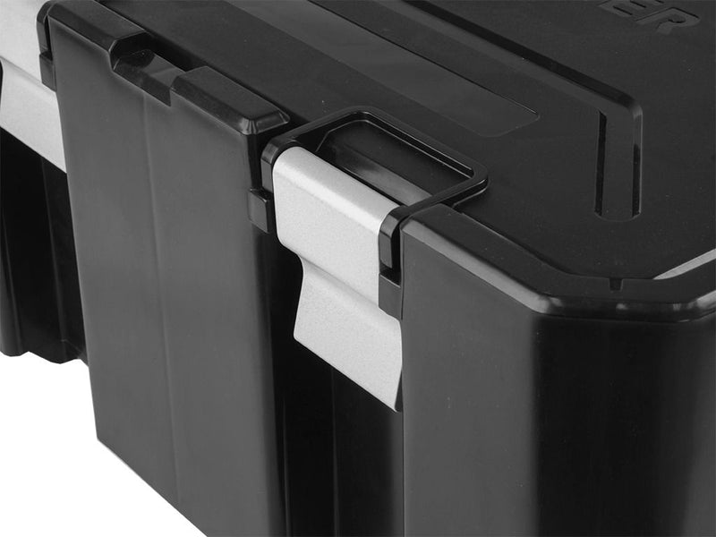 Load image into Gallery viewer, Alt text: Close-up of a Front Runner 4 Wolf Pack Pro Storage System Kit with asymmetrical handle design, showcasing the durable locking mechanism and rugged texture.