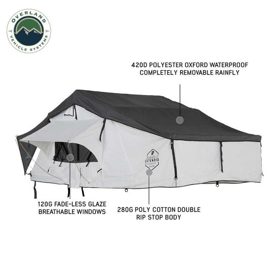 OVS HD Nomadic 3 Arctic White Extended Soft Shell Roof Top Tent, White Body Dark Grey Rainfly