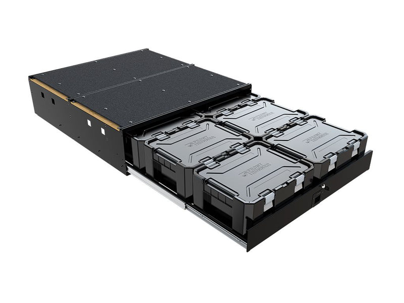 Load image into Gallery viewer, Alt text: "Front Runner 6 Wolf Pack Pro Drawer System with wide configuration including storage boxes for vehicle organization and space optimization."