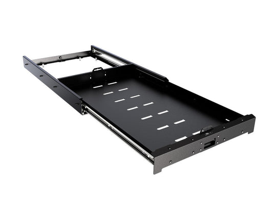 Front Runner cargo slide for fridges 80L to 90L capacity, heavy-duty pull-out vehicle storage solution on white background.