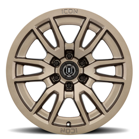 ICON Vehicle Dynamics Vector 6 wheel in bronze, featuring a modern multi-spoke design and the ICON logo at the center.