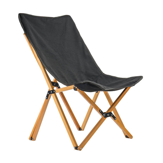 Alt text: inchOverland Vehicle Systems Kick It Camp Chair with a sturdy wooden base and black canvas seat, including a storage bag, isolated on a white background.inch