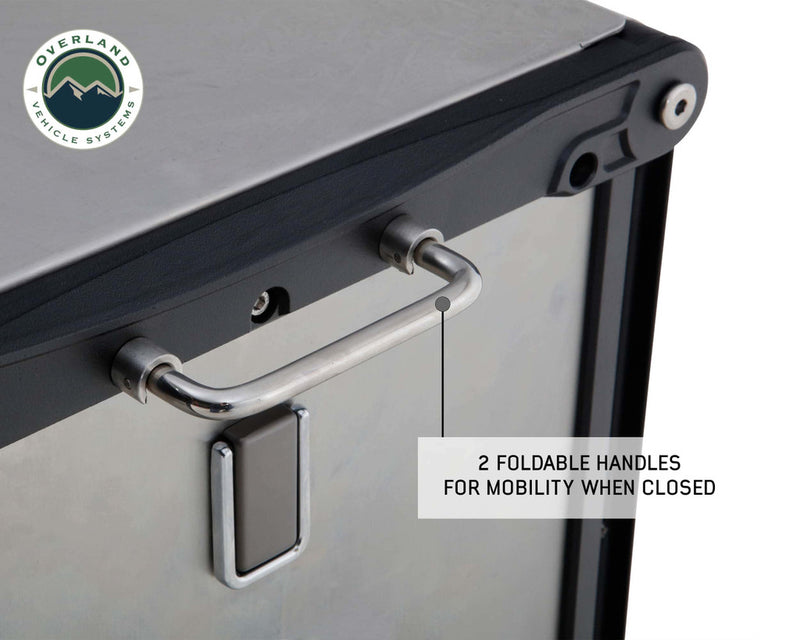 Load image into Gallery viewer, Overland Vehicle Systems Komodo Camp Kitchen - Dual Grill, Skillet, Folding Shelves, and Rocket Tower - Stainless Steel