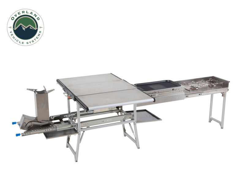 Load image into Gallery viewer, Overland Vehicle Systems Komodo Camp Kitchen - Dual Grill, Skillet, Folding Shelves, and Rocket Tower - Stainless Steel