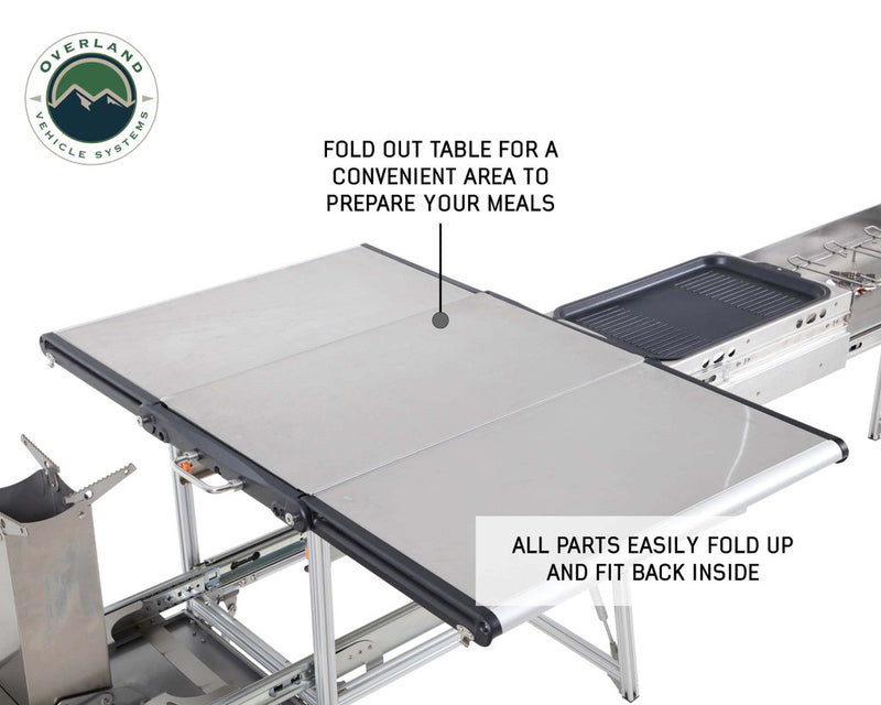 Load image into Gallery viewer, Overland Vehicle Systems Komodo Camp Kitchen - Dual Grill, Skillet, Folding Shelves, and Rocket Tower - Stainless Steel