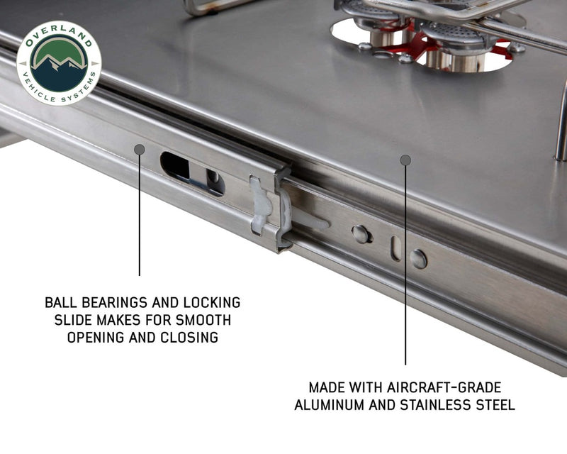 Load image into Gallery viewer, Overland Vehicle Systems Komodo Camp Kitchen - Dual Grill, Skillet, Folding Shelves, and Rocket Tower - Stainless Steel