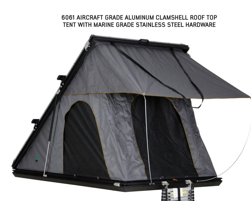 Load image into Gallery viewer, Overland Vehicle Systems HD Mamba 3 Person Clam Shell Aluminum Hard Shell Roof Top Tent, Grey Body & Green Trim