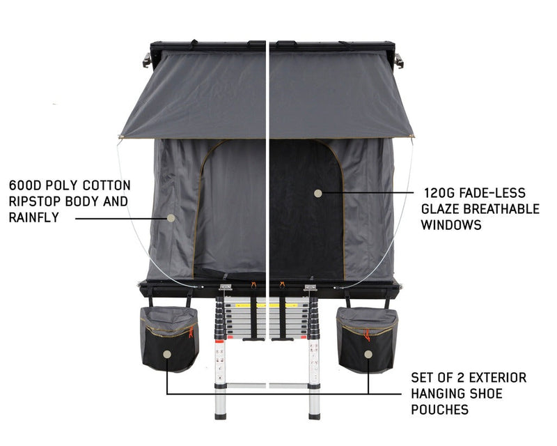 Load image into Gallery viewer, Overland Vehicle Systems HD Mamba 3 Person Clam Shell Aluminum Hard Shell Roof Top Tent, Grey Body & Green Trim