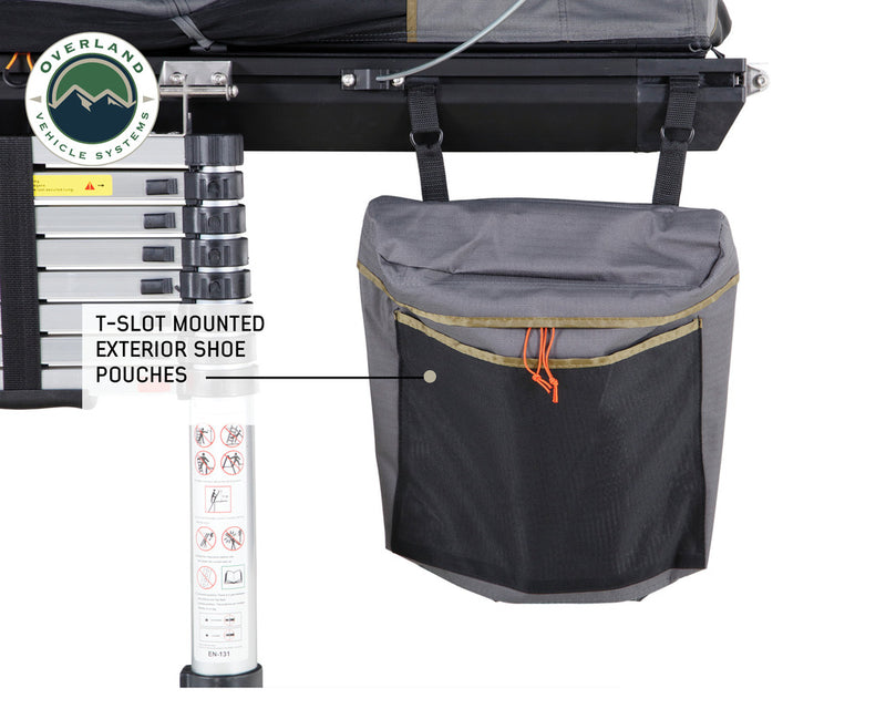 Load image into Gallery viewer, Overland Vehicle Systems HD Mamba 3 Person Clam Shell Aluminum Hard Shell Roof Top Tent, Grey Body & Green Trim