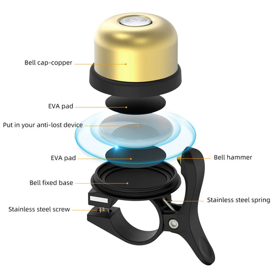 ROCKBROS Hidden AirTag Bike Bell, Anti-Theft GPS Tracker for 0.87"/22.2mm, 1"/25.4mm, 1.25"/31.8mm Handlebars