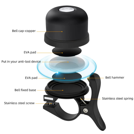 ROCKBROS Hidden AirTag Bike Bell, Anti-Theft GPS Tracker for 0.87"/22.2mm, 1"/25.4mm, 1.25"/31.8mm Handlebars