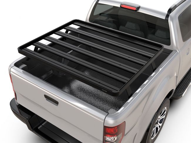 Load image into Gallery viewer, Front Runner Slimline II Load Bed Rack Kit mounted on a Toyota Tundra Crew Cab 4-Door Pickup Truck from 2007-Current model, viewed from 3/4 rear angle.
