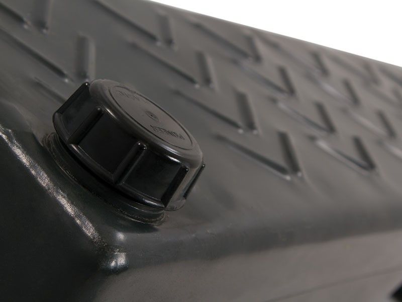 Load image into Gallery viewer, Close-up of the black cap on a Front Runner Footwell Water Tank, showing textured surface detail for vehicle water storage solutions.
