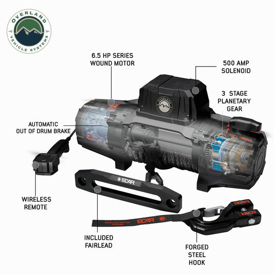 Overland Vehicle Systems SCAR 10S - 10,000 Lbs. Rated Synthetic Rope Winch