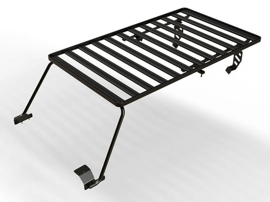 Front Runner Jeep Wrangler JL 4 Door Extreme Roof Rack Kit for 2018 to current models, durable black metal construction.