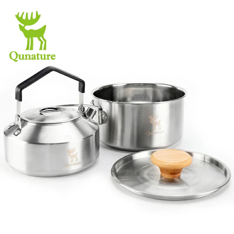 Load image into Gallery viewer, Qunature Stainless Steel Tea Set with Foldable Pot and Kettle for Outdoor Adventures
