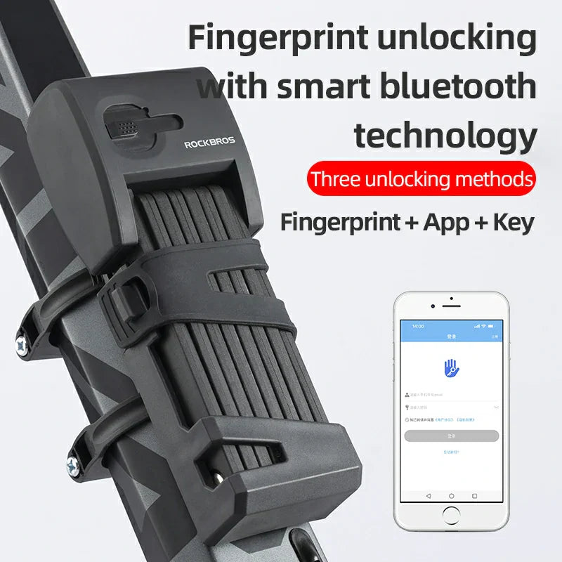 Load image into Gallery viewer, ROCKBROS Folding Bike Lock Smart Fingerprint Heavy Duty Anti Theft Bike Lock
