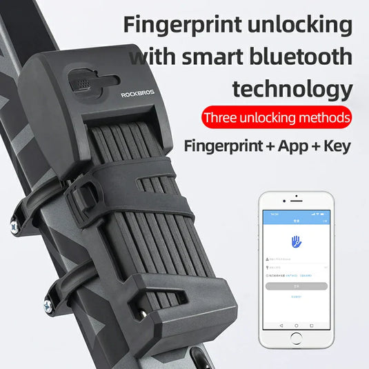 ROCKBROS Folding Bike Lock Smart Fingerprint Heavy Duty Anti Theft Bike Lock