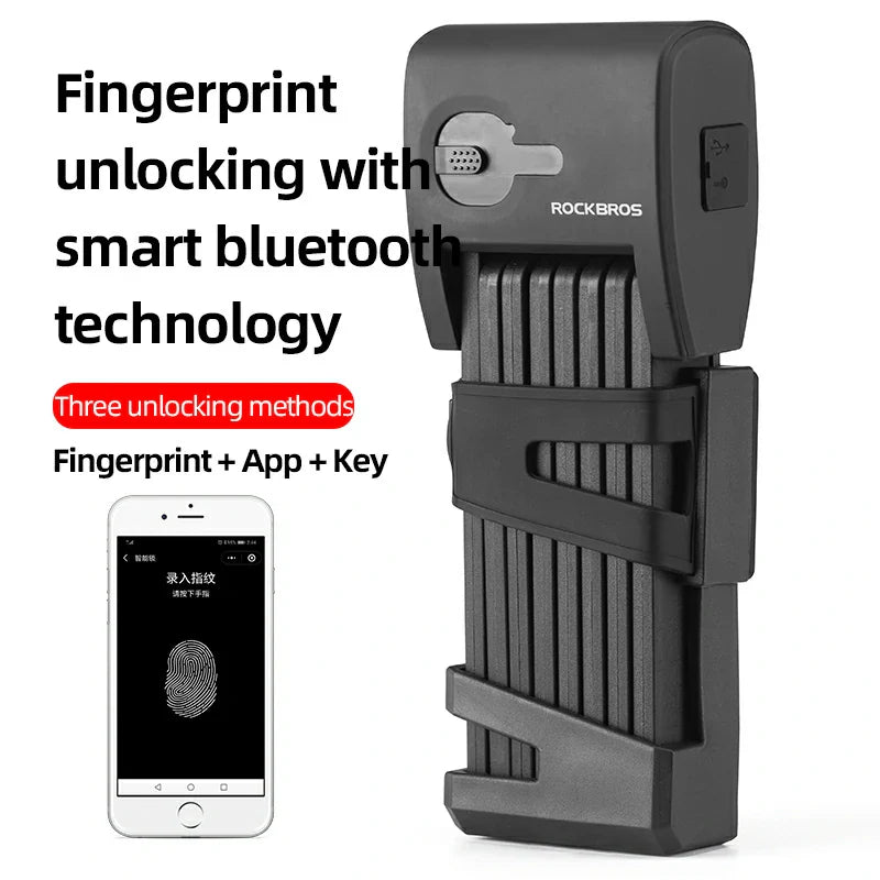 Load image into Gallery viewer, ROCKBROS Folding Bike Lock Smart Fingerprint Heavy Duty Anti Theft Bike Lock
