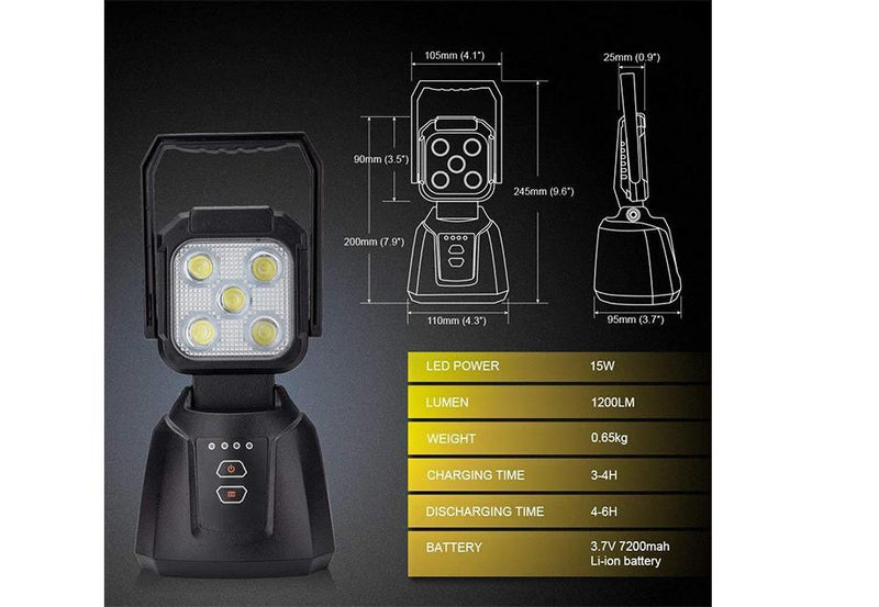 Load image into Gallery viewer, 15W Magnetic Base Rechargeable LED Work/Camp Light
