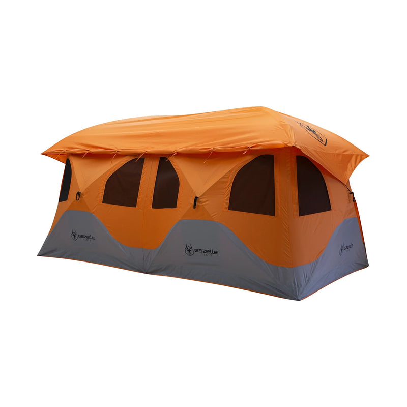 Load image into Gallery viewer, Spacious Gazelle T8 Hub Tent with orange and grey color scheme set up and ready for outdoor camping
