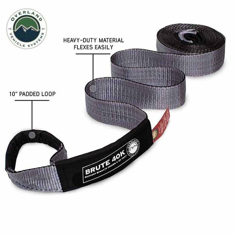 Load image into Gallery viewer, OVS Tow Strap 4&quot; x 20&#39; 40,000 LB. Gray With Black Ends &amp; Storage Bag
