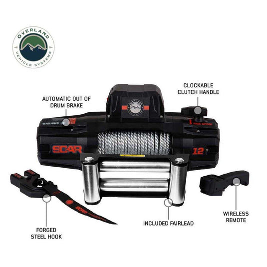 Overland Vehicle Systems SCAR 12 - 12,000 Lbs. Rated Steel Cable Winch