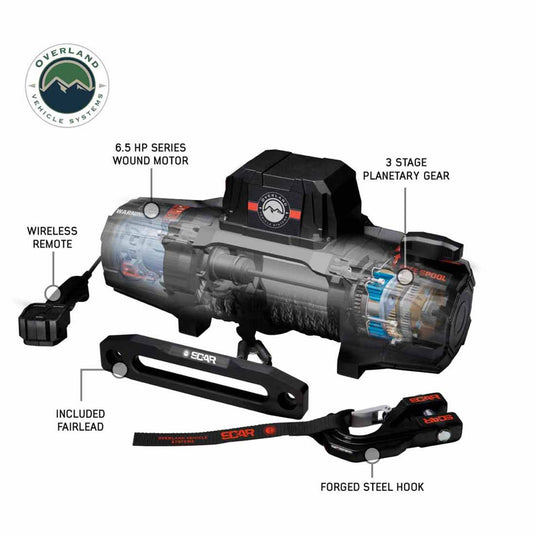 Overland Vehicle Systems SCAR 12S - 12,000 Lbs. Rated Synthetic Rope Winch