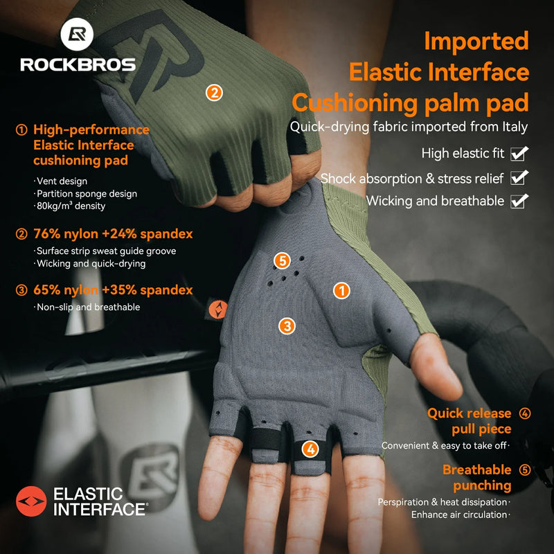 Load image into Gallery viewer, ROCKBROS Elastic Interface® Half-Finger Gel Padded Cycling Gloves
