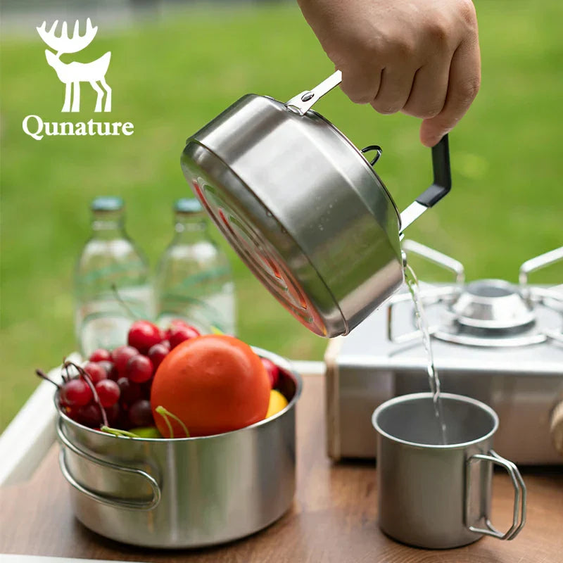 Load image into Gallery viewer, Qunature Stainless Steel Tea Set with Foldable Pot and Kettle for Outdoor Adventures
