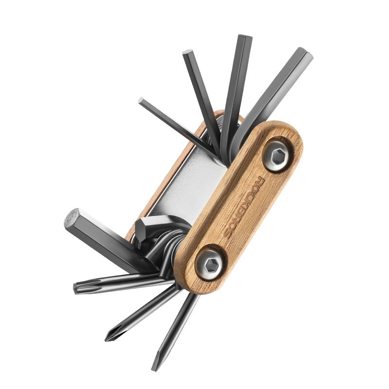 Load image into Gallery viewer, ROCKBROS Titanium-Plated 8-in-1 Wood Handle Multi-function Tool
