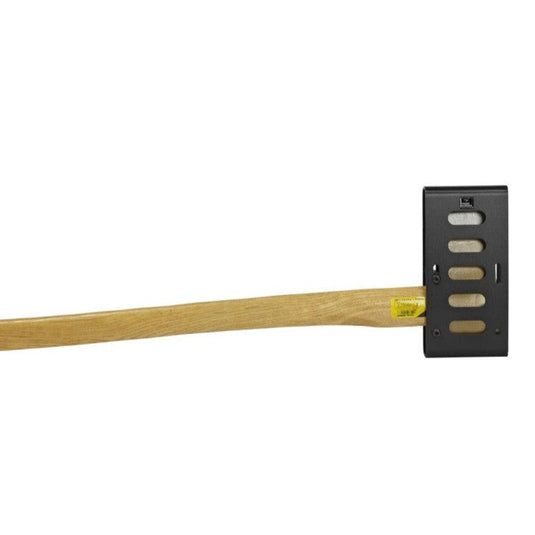 Front Runner Axe Bracket mounted on wooden axe handle against white background