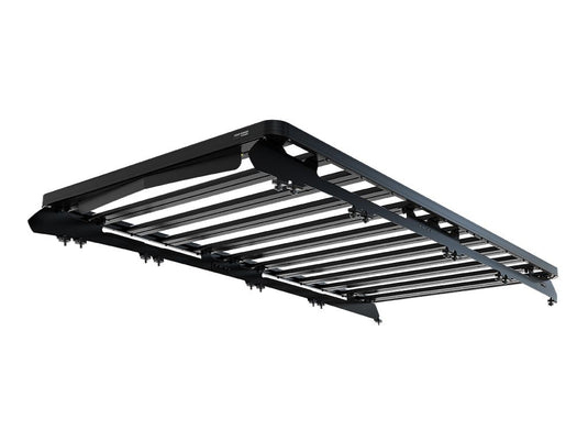 Alt text: "Front Runner Slimline II roof rack kit for Land Rover Defender 130, featuring a sleek black design with durable metal construction, isolated on a white background."