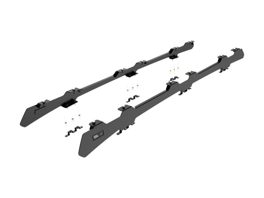 Front Runner Slimline II Roof Rack Kit for 2007-Current Toyota Tundra Crew Max, low profile design with mounting equipment on white background.