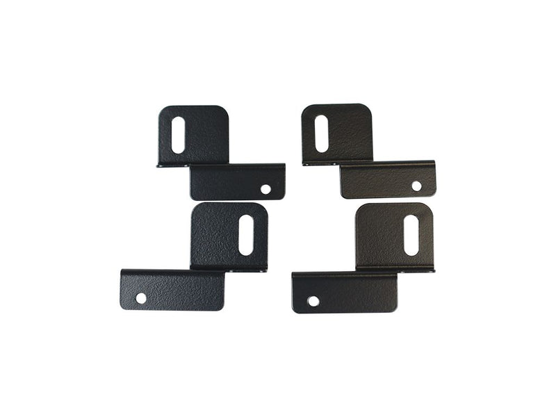 Load image into Gallery viewer, Alt text: &quot;Assortment of black Front Runner Zamp Solar Panel Kit mounting brackets isolated on white background.&quot;
