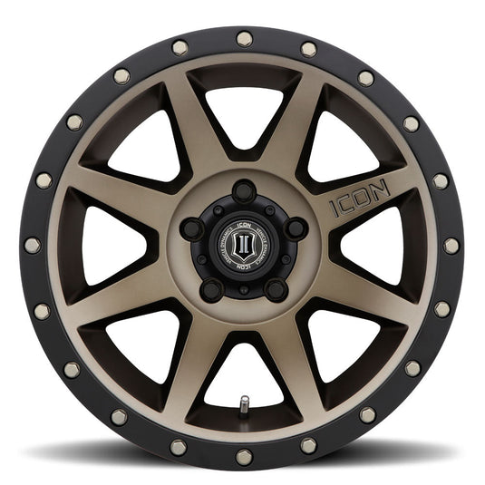 ICON Vehicle Dynamics Rebound wheel in bronze with black accents and visible logo on center cap, high-performance off-road rim design