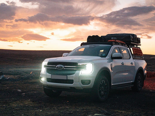 Ford Ranger T6.2 Wildtrak Double Cab with Pro Bed Rack Kit at sunset