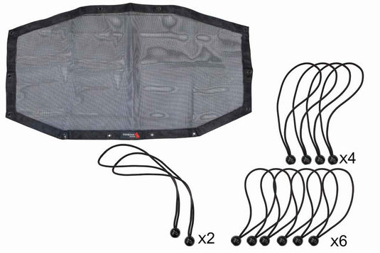 Alt text: "Fishbone Offroad rear sun shade for 2020-current Jeep Gladiator JT with installation bungee cords included."