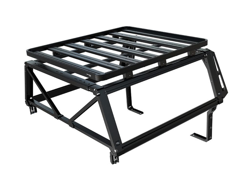 Load image into Gallery viewer, Alt text: &quot;Front Runner Pro Bed Rack Kit designed for 2005-Current Toyota Tacoma Double Cab with 5&#39; bed, black powder-coated aluminum construction with crossbars and tie-down points.&quot;
