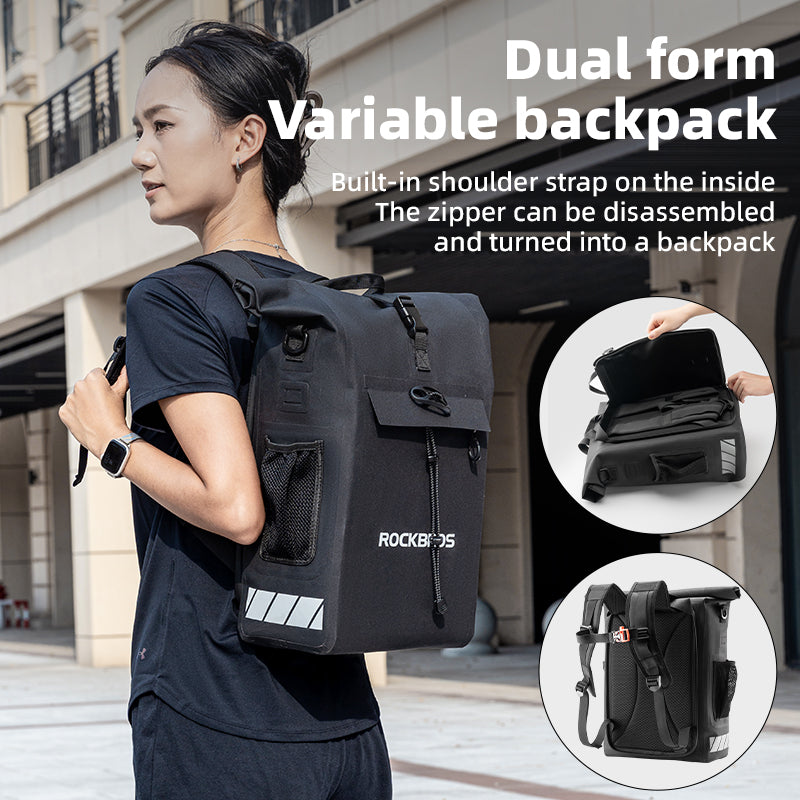 Load image into Gallery viewer, ROCKBROS Convertible Waterproof Bike Rack Bag 18L Adjustable Capacity Backpack Straps
