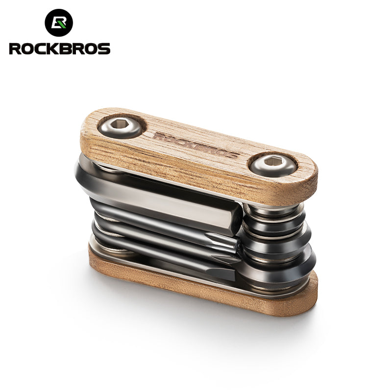 Load image into Gallery viewer, ROCKBROS Titanium-Plated 8-in-1 Wood Handle Multi-function Tool
