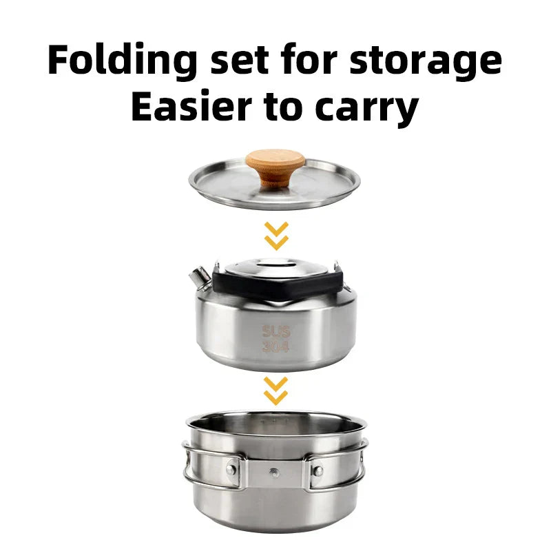 Load image into Gallery viewer, Qunature Stainless Steel Tea Set with Foldable Pot and Kettle for Outdoor Adventures
