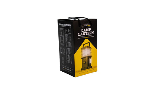 Freespirit Recreation ReadyLight Camp Lantern packaging on a white background highlighting product features and design.