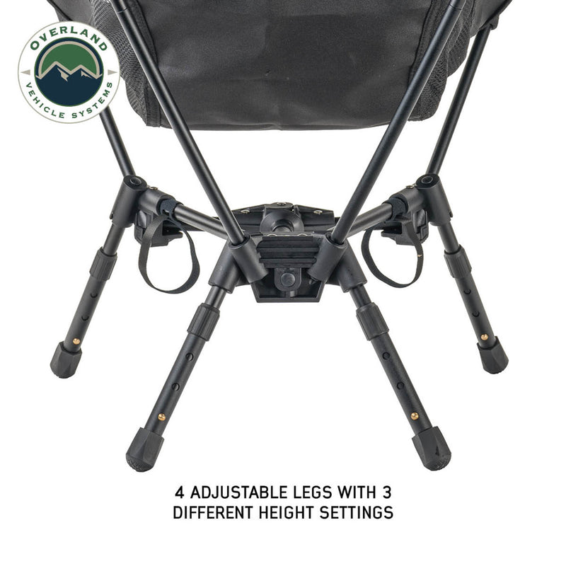 Load image into Gallery viewer, Compact camping chair by Overland Vehicle Systems with adjustable aluminum frame and collapsible design for outdoor use.
