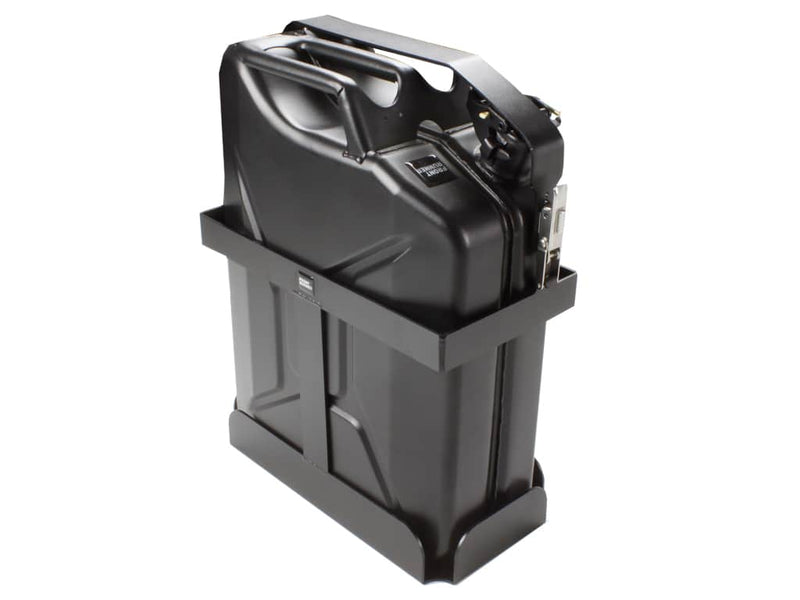 Load image into Gallery viewer, Black Front Runner Vertical Jerry Can Holder with secure fuel storage container for off-road vehicles
