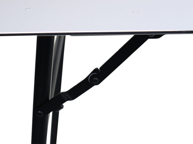 Load image into Gallery viewer, Close-up of the Front Runner Under Rack Table&#39;s sturdy bracket mechanism and sleek table surface design.

